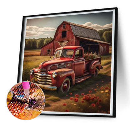 Red Classic Car - Full Round Drill Diamond Painting 30*30CM