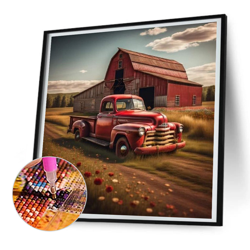 Red Classic Car - Full Round Drill Diamond Painting 30*30CM