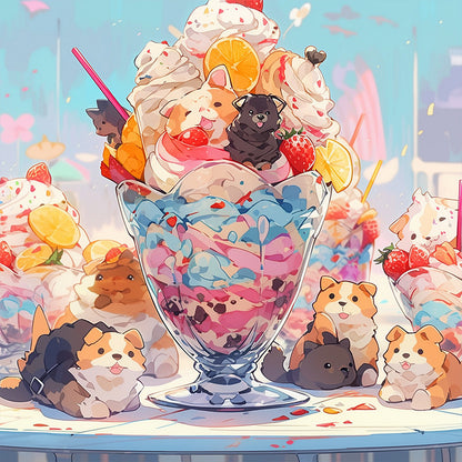 Small Animal Ice Cream - Full AB Round Drill Diamond Painting 40*40CM