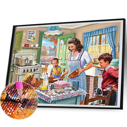 Mother And Child Enjoying Breakfast - Full AB Round Drill Diamond Painting 50*40CM