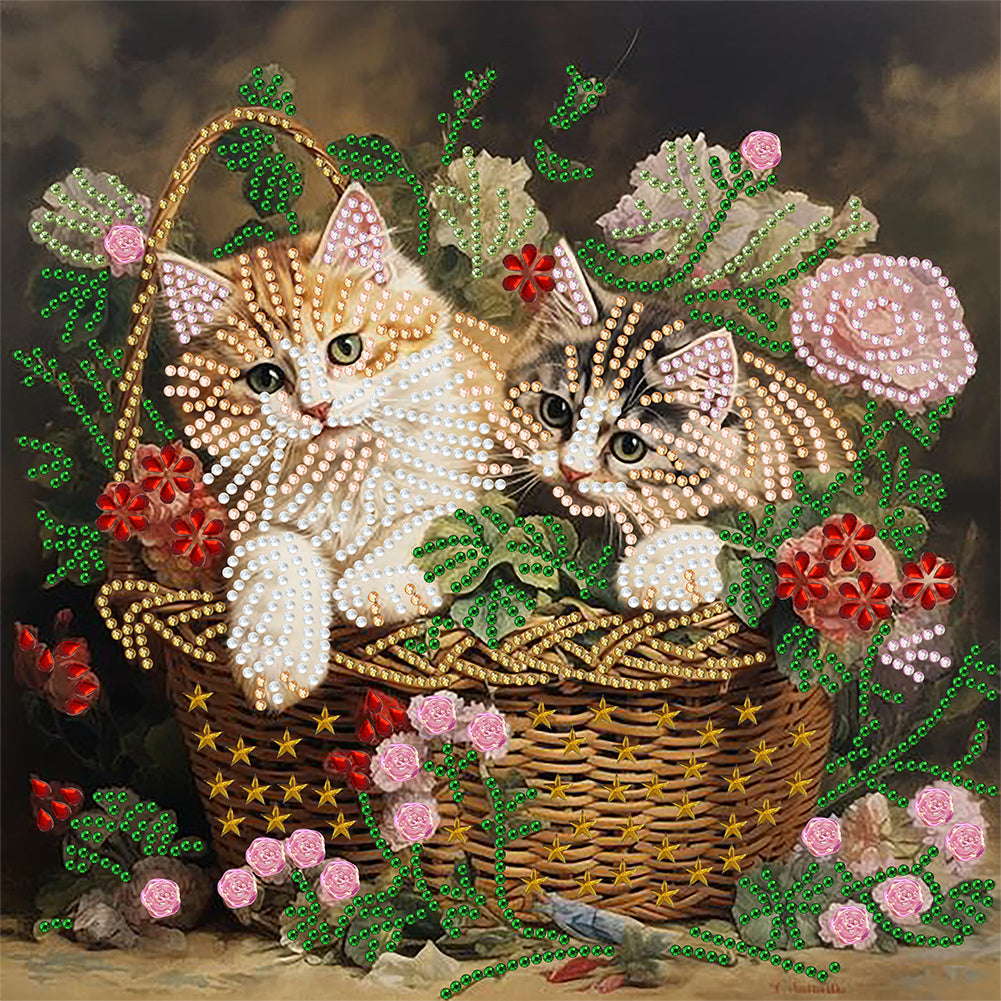 Flowers And Cats -Special Shaped Drill Diamond Painting  30*30CM