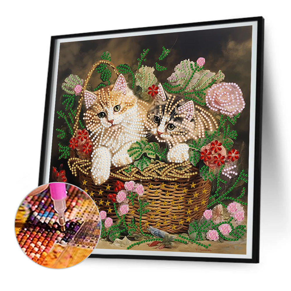 Flowers And Cats -Special Shaped Drill Diamond Painting  30*30CM