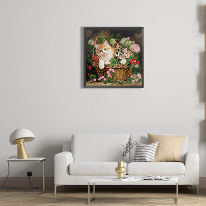 Flowers And Cats -Special Shaped Drill Diamond Painting  30*30CM