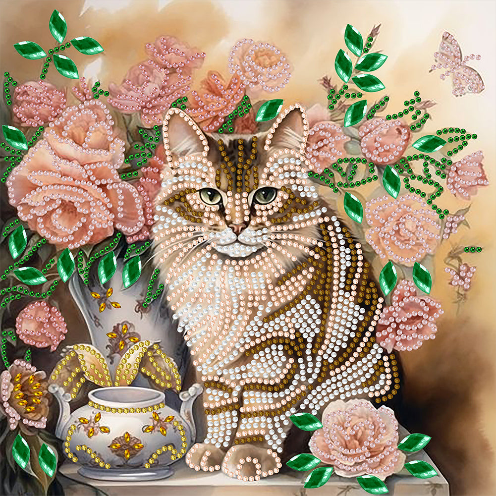 Flowers And Cats -Special Shaped Drill Diamond Painting  30*30CM