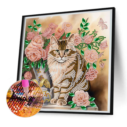 Flowers And Cats -Special Shaped Drill Diamond Painting  30*30CM