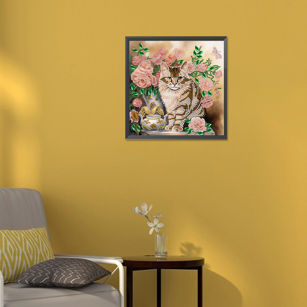 Flowers And Cats -Special Shaped Drill Diamond Painting  30*30CM