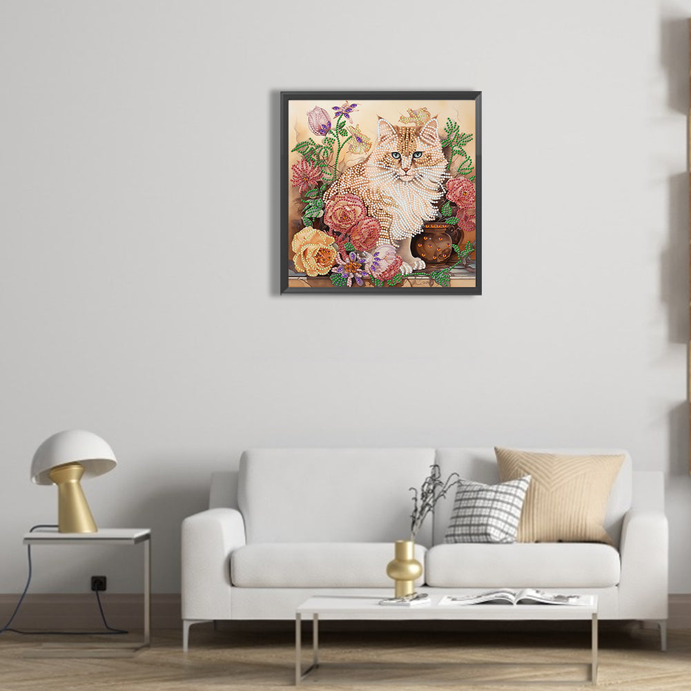 Flowers And Cats -Special Shaped Drill Diamond Painting  30*30CM