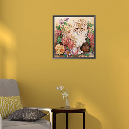 Flowers And Cats -Special Shaped Drill Diamond Painting  30*30CM