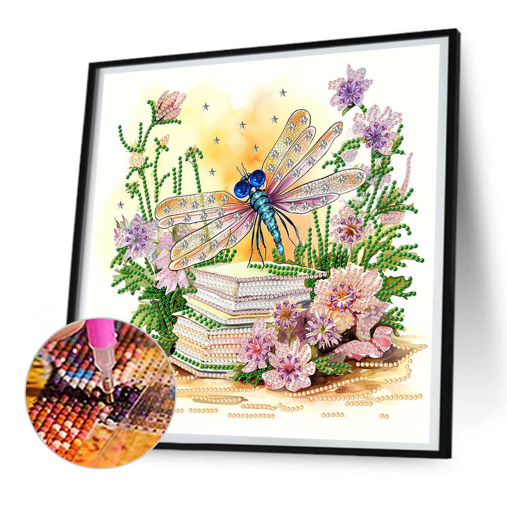 Flowers And Dragonflies - Special Shaped Drill Diamond Painting  30*30CM