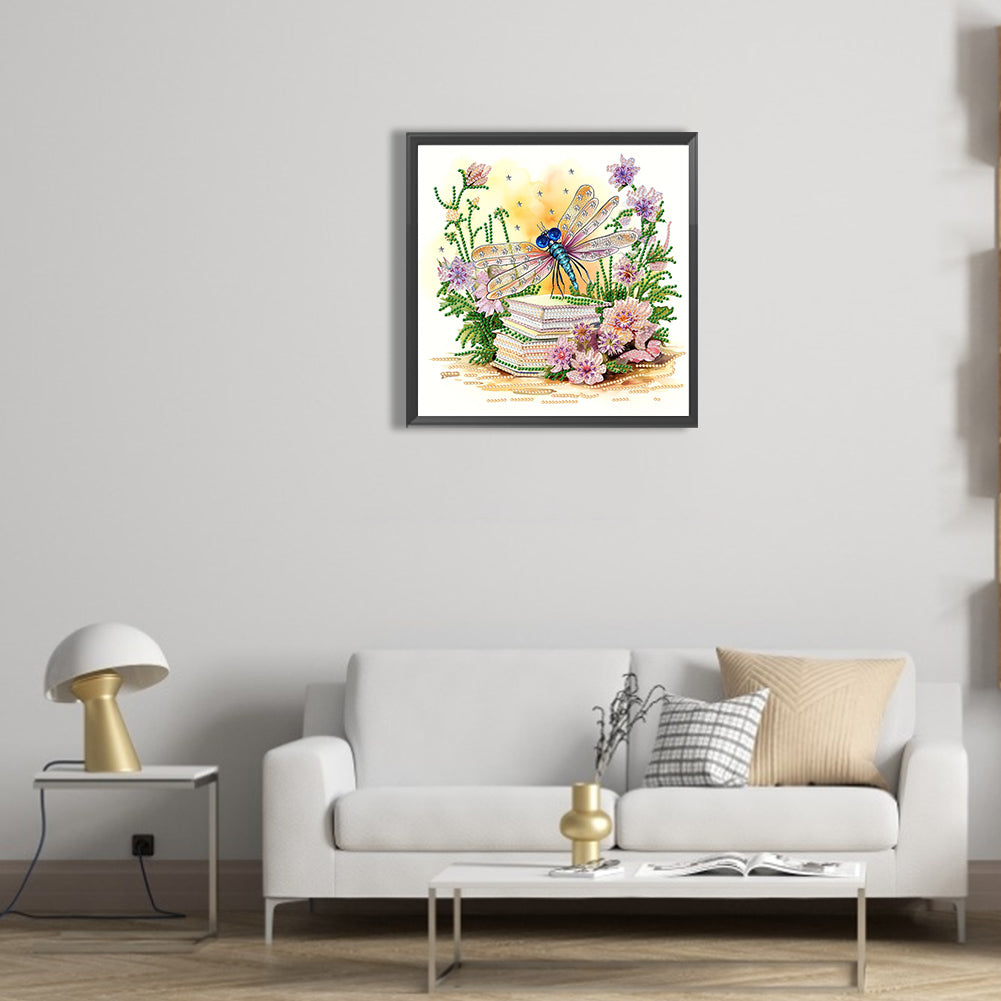 Flowers And Dragonflies - Special Shaped Drill Diamond Painting  30*30CM