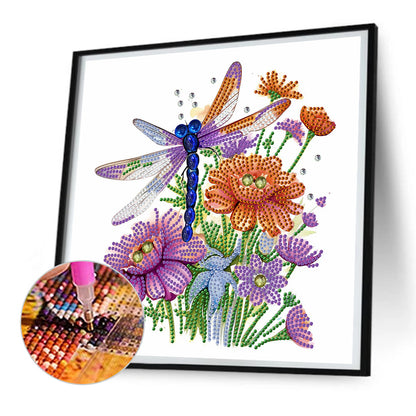 Flowers And Dragonflies - Special Shaped Drill Diamond Painting  30*30CM