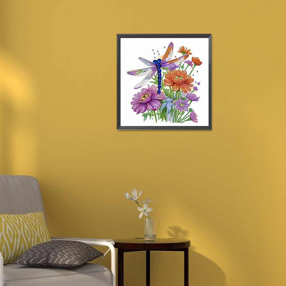 Flowers And Dragonflies - Special Shaped Drill Diamond Painting  30*30CM