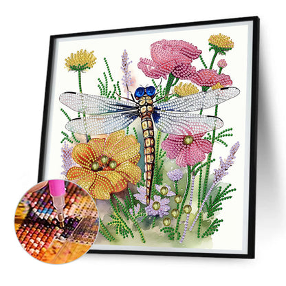 Flowers And Dragonflies - Special Shaped Drill Diamond Painting  30*30CM