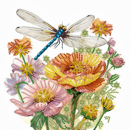 Flowers And Dragonflies - Special Shaped Drill Diamond Painting  30*30CM