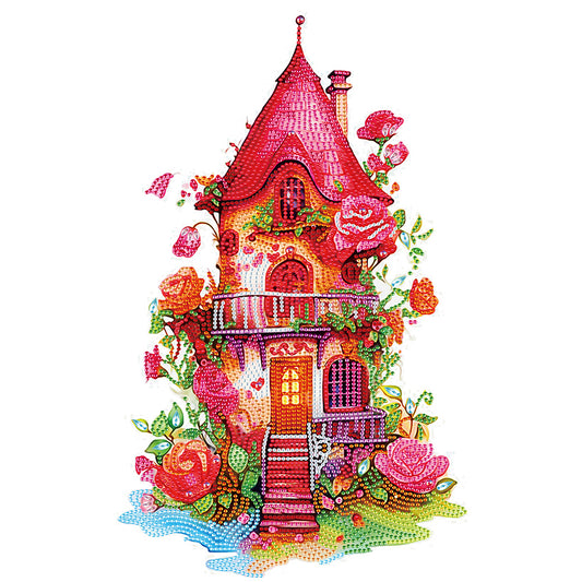 Red Rose House - Special Shaped Drill Diamond Painting 30*50CM