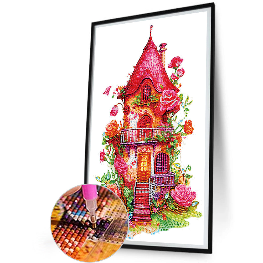 Red Rose House - Special Shaped Drill Diamond Painting 30*50CM