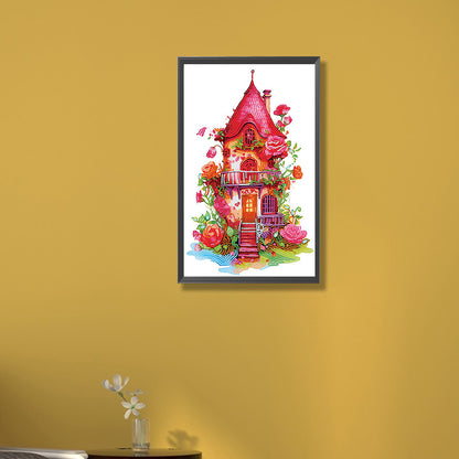 Red Rose House - Special Shaped Drill Diamond Painting 30*50CM