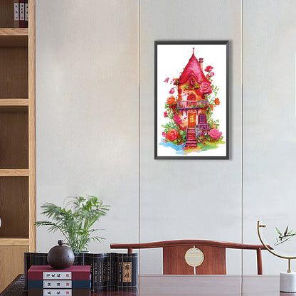 Red Rose House - Special Shaped Drill Diamond Painting 30*50CM