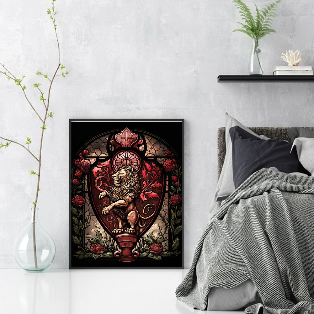 Glass Painting - Lion And Rose - 11CT Stamped Cross Stitch 40*55CM