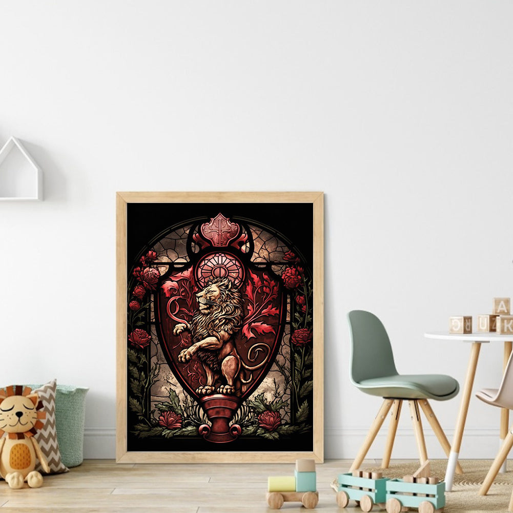 Glass Painting - Lion And Rose - 11CT Stamped Cross Stitch 40*55CM