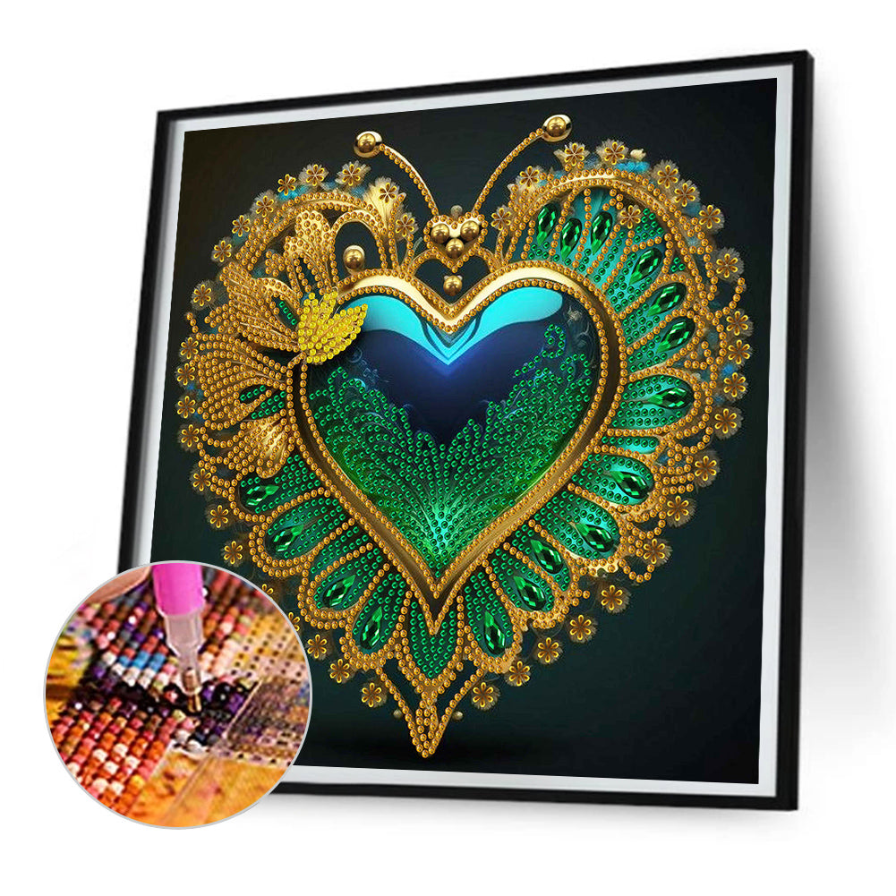 Peacock Heart - Special Shaped Drill Diamond Painting  30*30CM