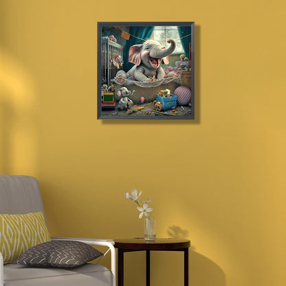 Elephant And Baby Elephant - Full Round Drill Diamond Painting 50*50CM