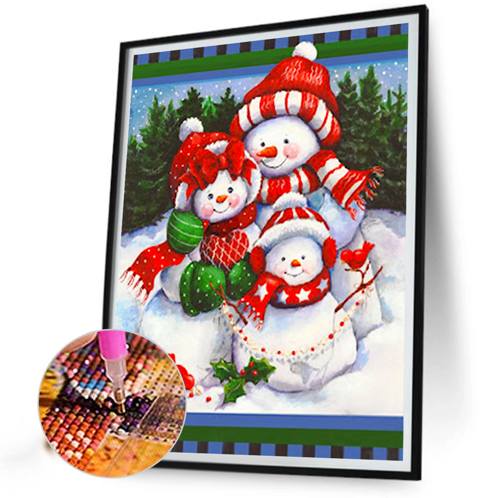 Three Christmas Snowmen - Full Round Drill Diamond Painting 40*50CM