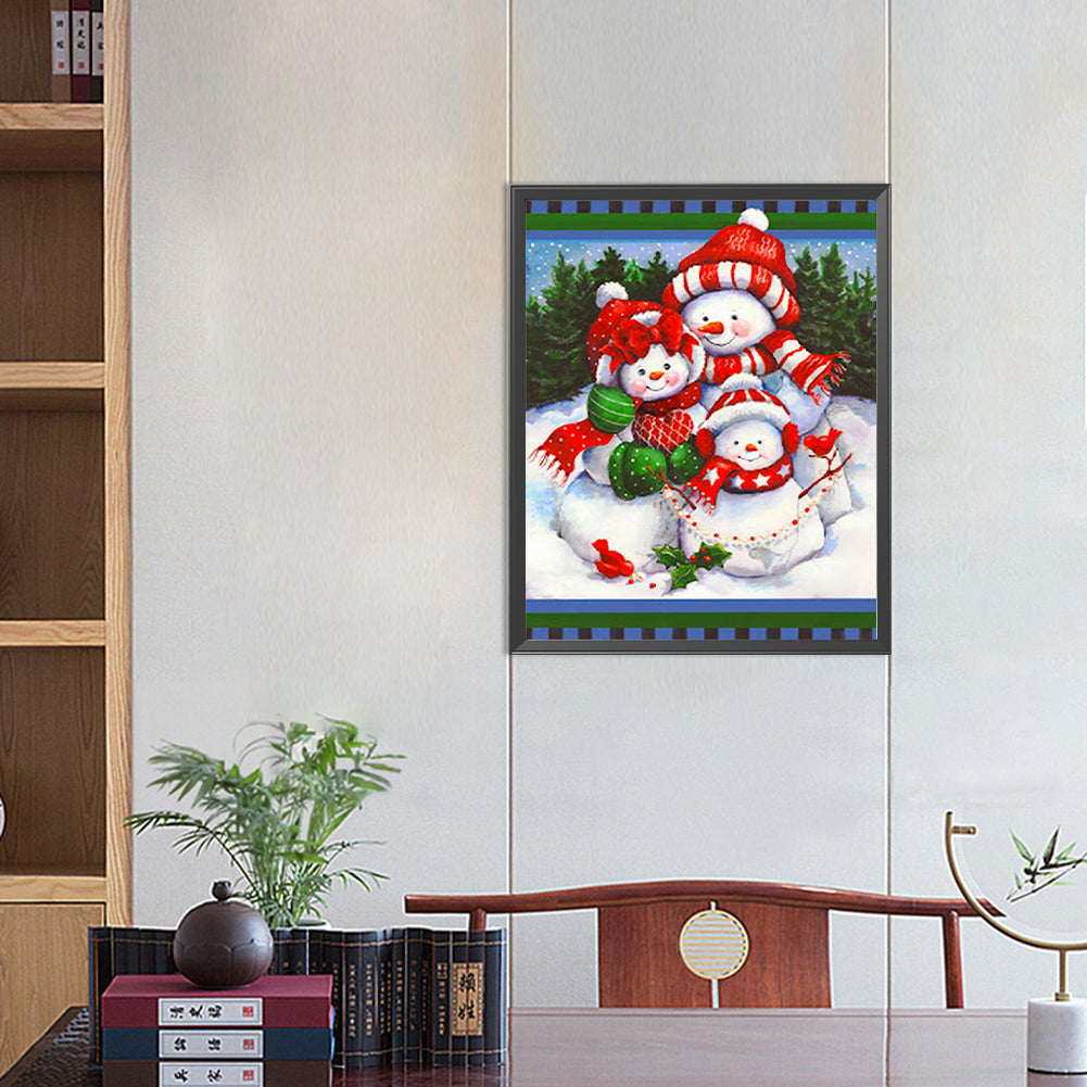 Three Christmas Snowmen - Full Round Drill Diamond Painting 40*50CM