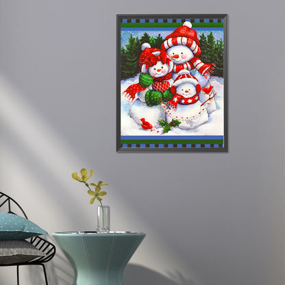 Three Christmas Snowmen - Full Round Drill Diamond Painting 40*50CM