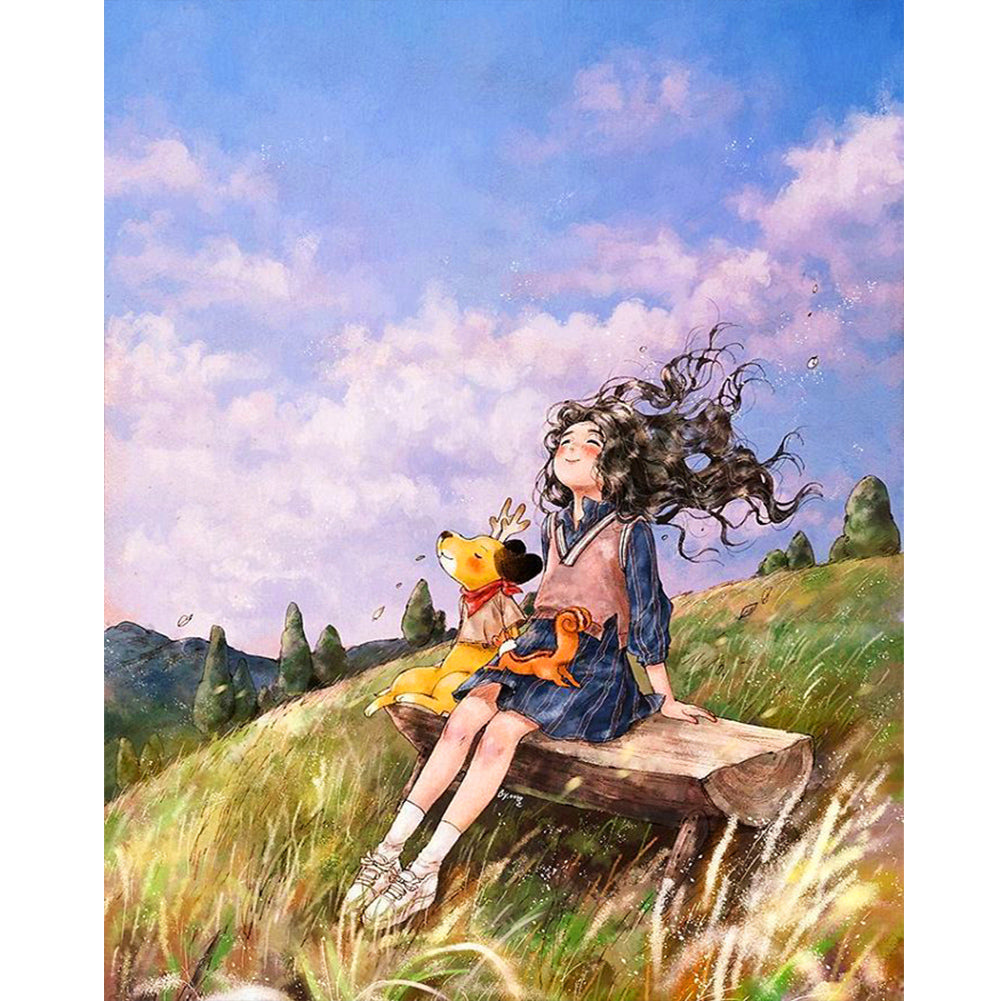 Girl On The Hill - Full Round Drill Diamond Painting 40*50CM