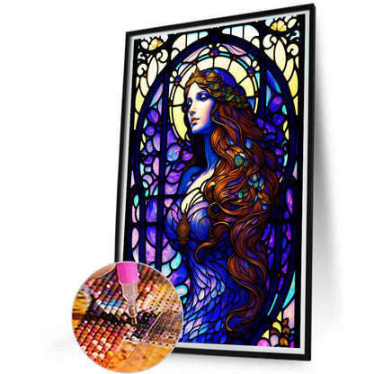 Glass Painted Woman - Full AB Round Drill Diamond Painting 40*60CM