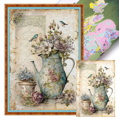 Retro Poster - Vase And Bird - 11CT Stamped Cross Stitch 40*60CM