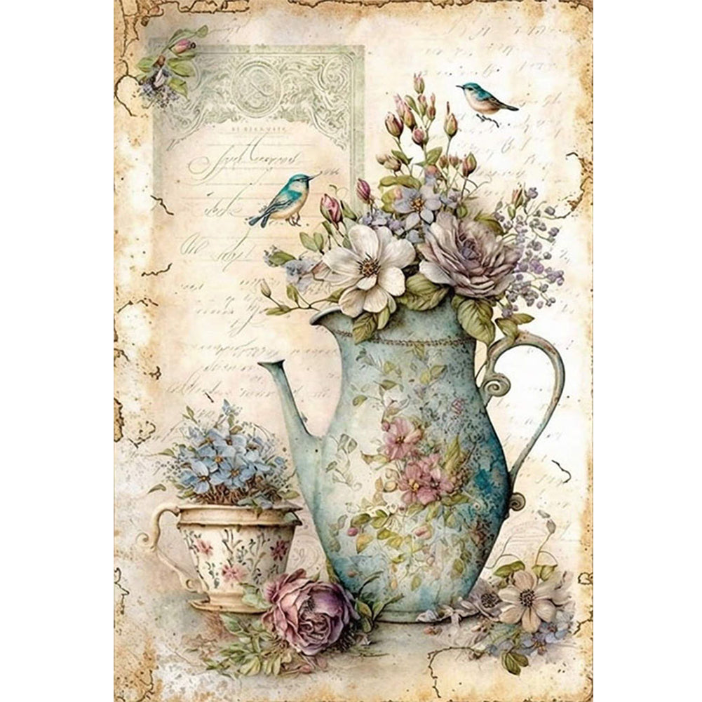 Retro Poster - Vase And Bird - 11CT Stamped Cross Stitch 40*60CM