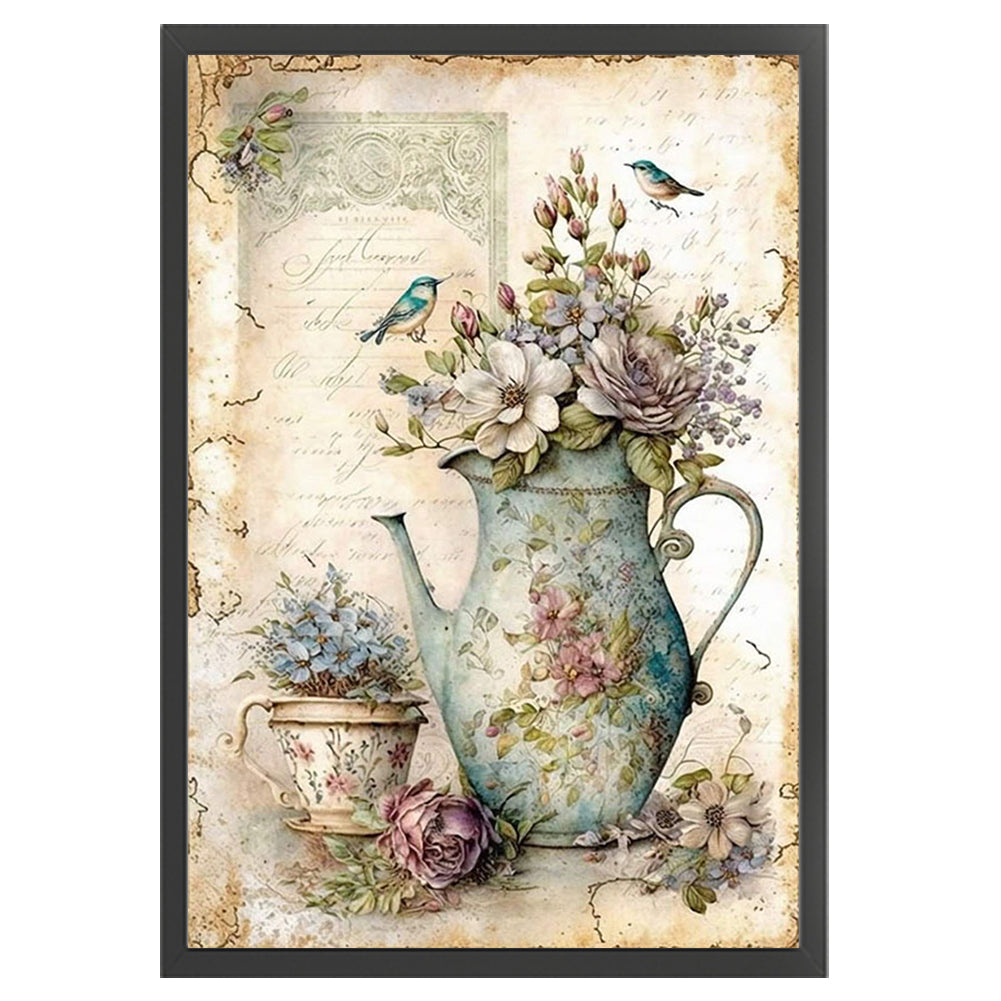 Retro Poster - Vase And Bird - 11CT Stamped Cross Stitch 40*60CM