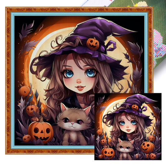 Pumpkin Little Witch - 11CT Stamped Cross Stitch 50*50CM