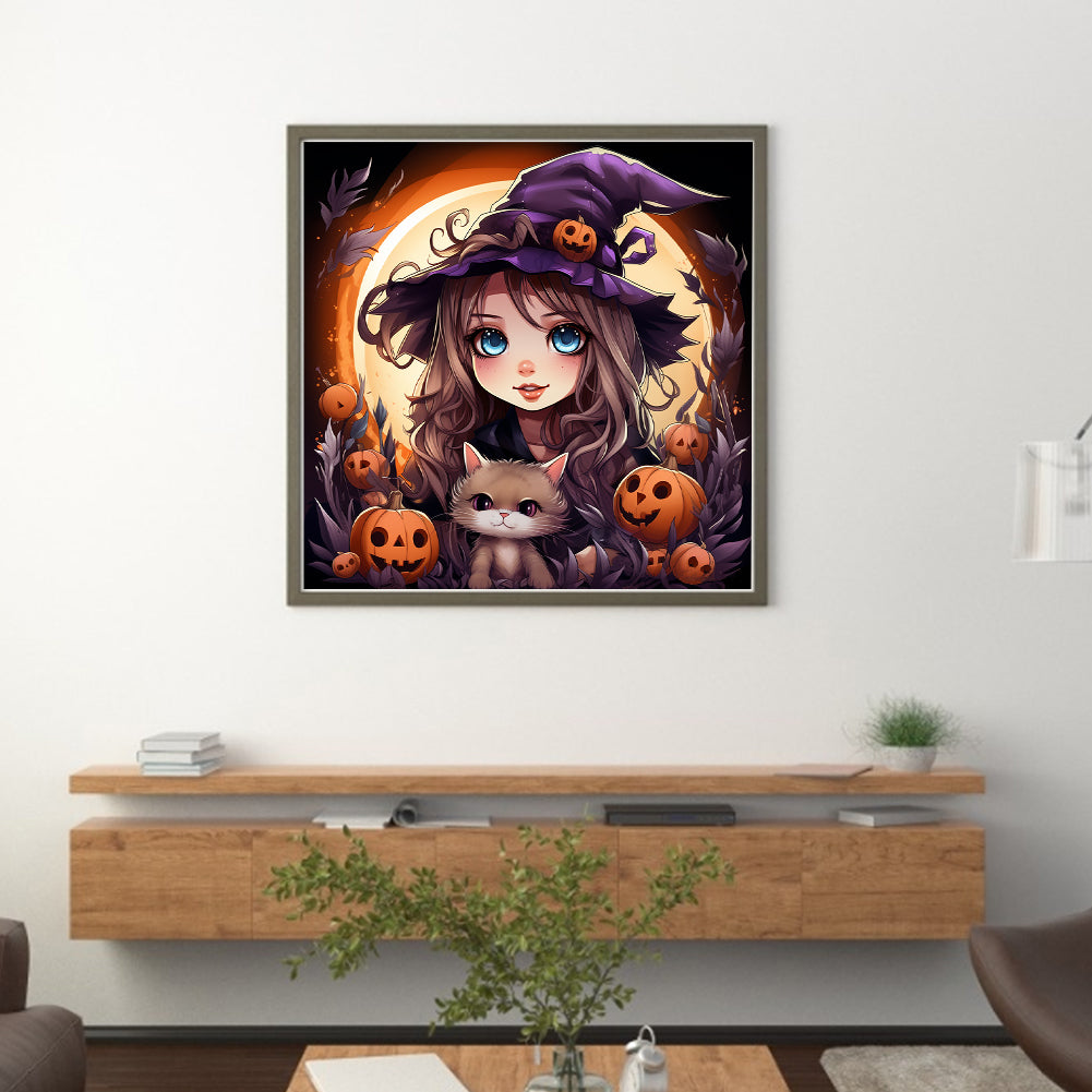 Pumpkin Little Witch - 11CT Stamped Cross Stitch 50*50CM