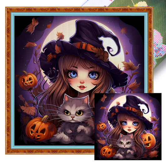 Pumpkin Little Witch - 11CT Stamped Cross Stitch 50*50CM