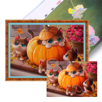 Pumpkin Kitten - 11CT Stamped Cross Stitch 55*40CM