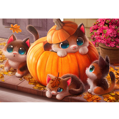 Pumpkin Kitten - 11CT Stamped Cross Stitch 55*40CM