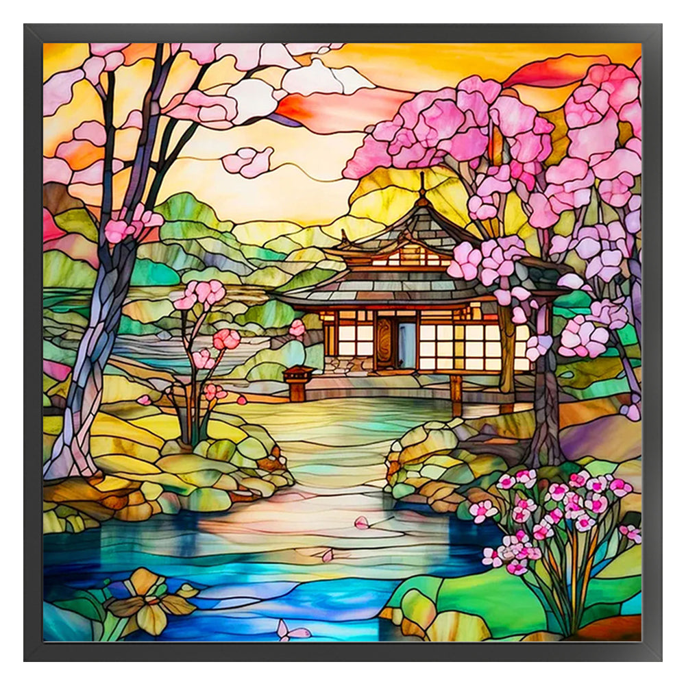 Glass Painting-Courtyard - 11CT Stamped Cross Stitch 50*50CM