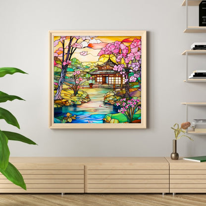 Glass Painting-Courtyard - 11CT Stamped Cross Stitch 50*50CM