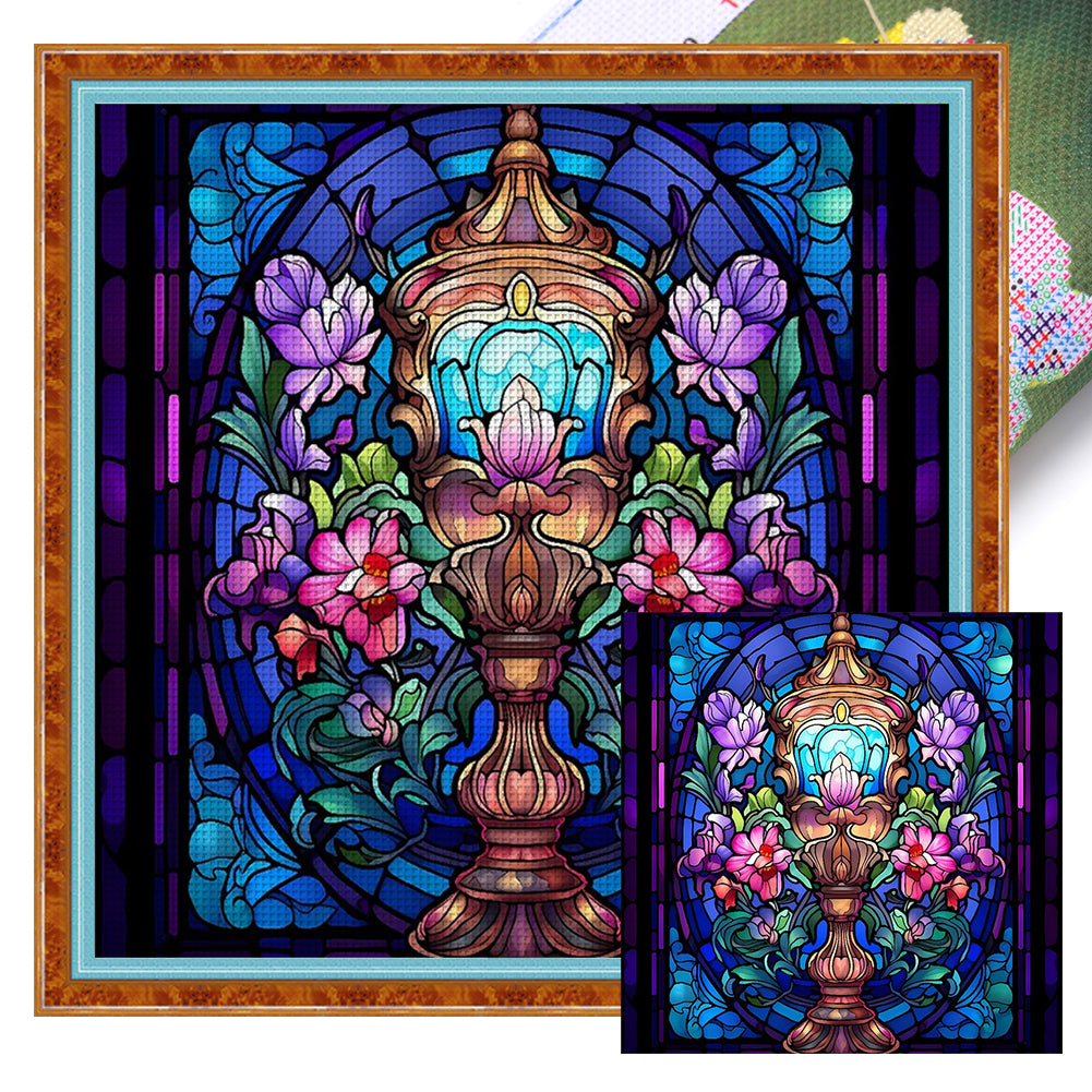 Glass Painting-Flower Lantern - 11CT Stamped Cross Stitch 50*50CM