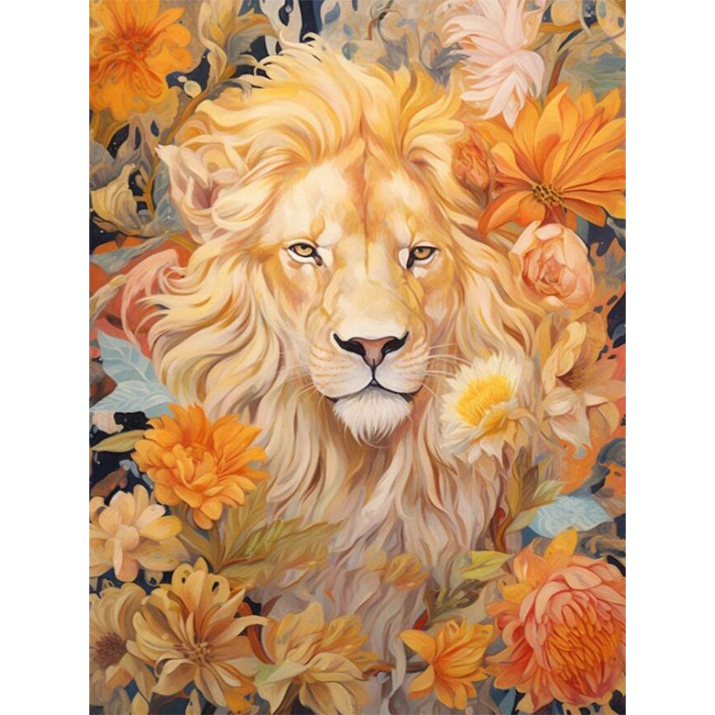 Flowers And Lion - 11CT Stamped Cross Stitch 50*65CM