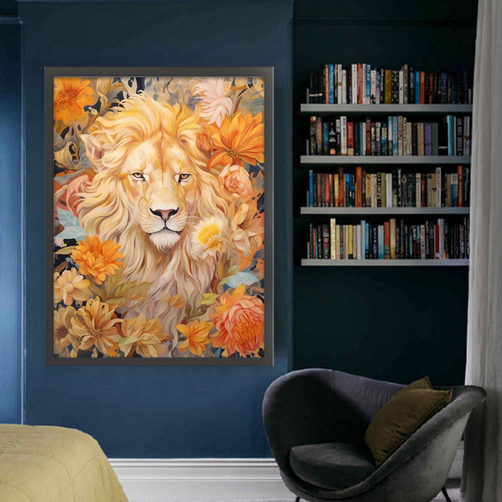 Flowers And Lion - 11CT Stamped Cross Stitch 50*65CM