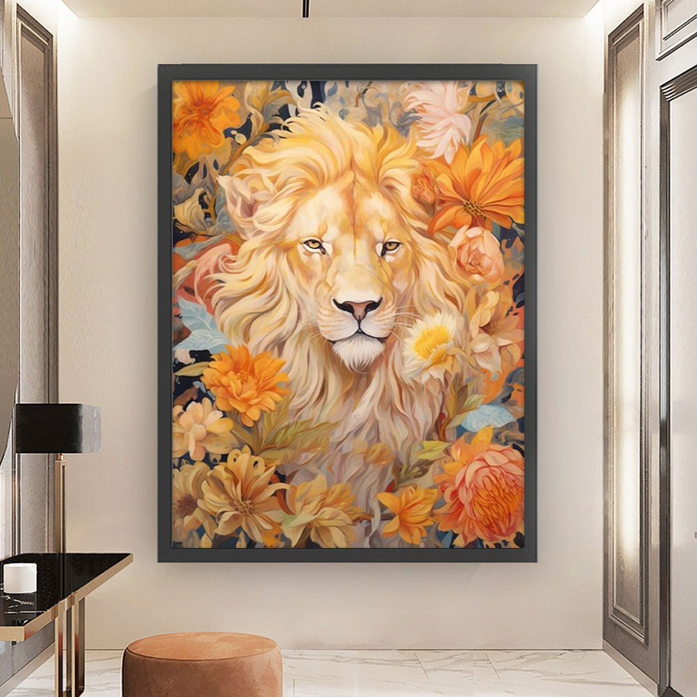 Flowers And Lion - 11CT Stamped Cross Stitch 50*65CM