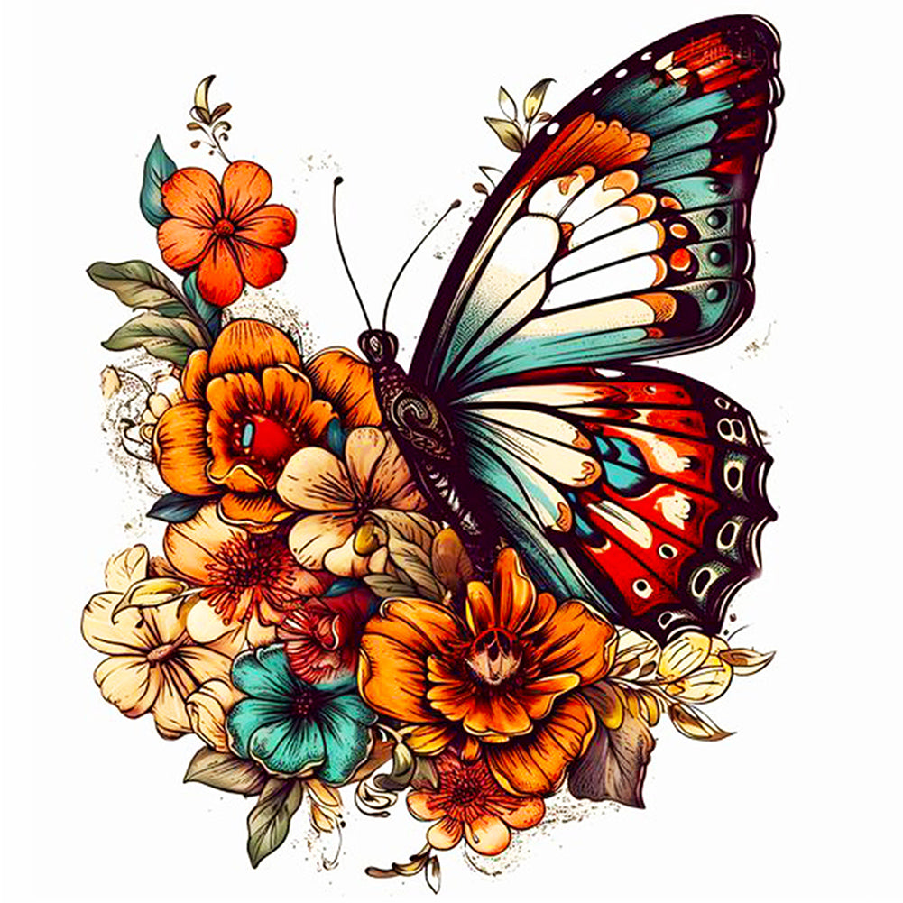 Butterfly On Flower Bush - Full Round Drill Diamond Painting 40*40CM