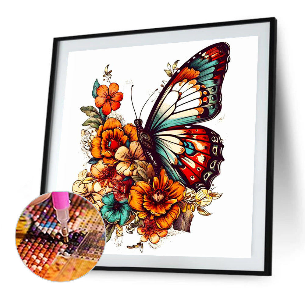 Butterfly On Flower Bush - Full Round Drill Diamond Painting 40*40CM