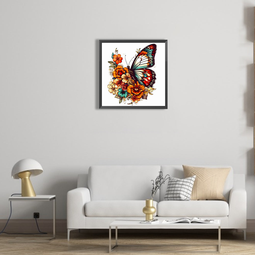 Butterfly On Flower Bush - Full Round Drill Diamond Painting 40*40CM