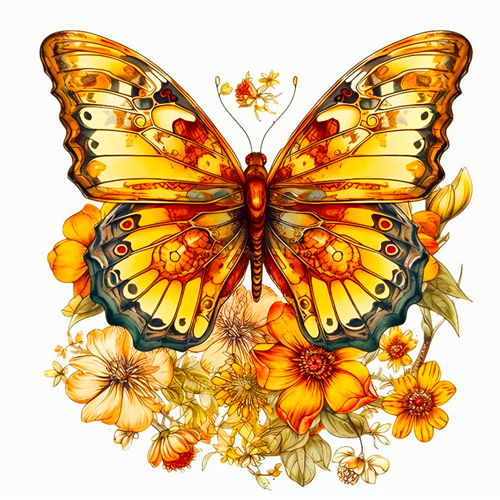 Yellow Butterfly - Full Round Drill Diamond Painting 40*40CM