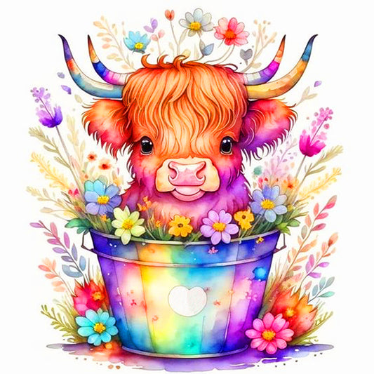 Color Bucket Small Consumption Cattle - Full Round Drill Diamond Painting 40*40CM
